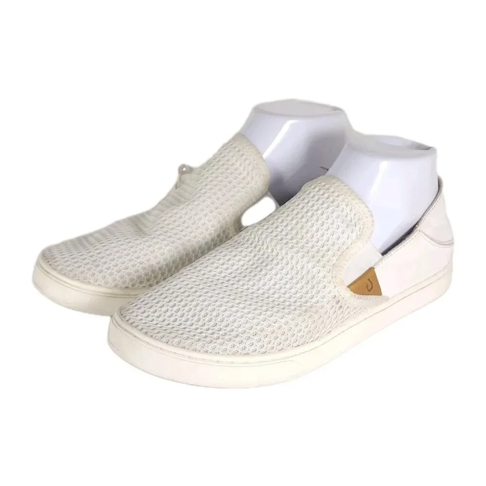 Olukai Women's Pehuea US9 White Flat Slip On Loafer Sneakers Shoes